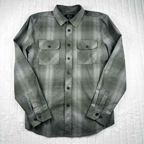 Bylt Trestles Flannel Shirt Mens Large Green Plaid Double Pocket Embroidery Logo - Picture 1 of 12